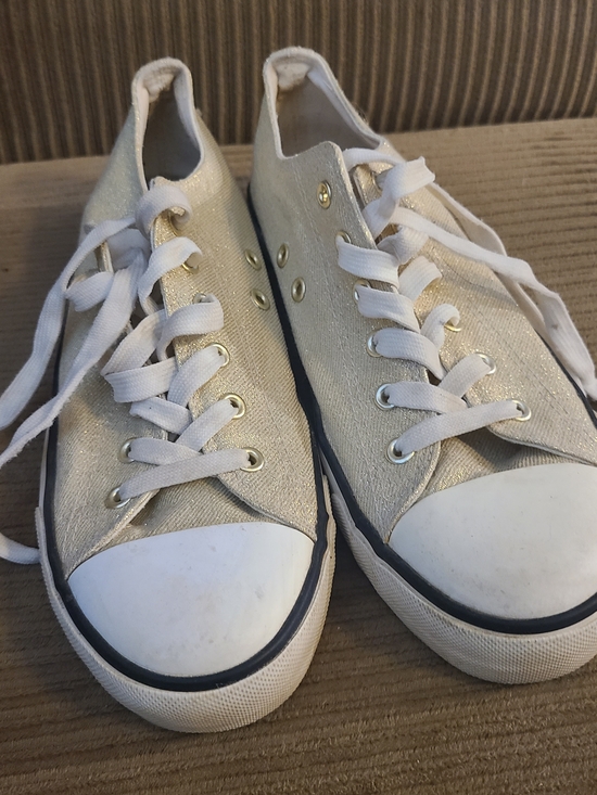 Shoes - Metallic Gold Low-Top Canvas Sneakers